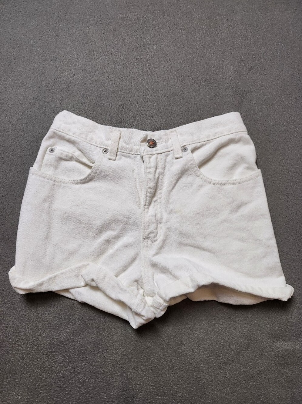Vintage Nevada Jeans Wear White Denim Shorts  Size 14 High Waisted Cuffed
